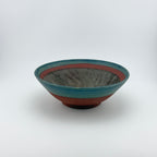 Suribachi artisanal en Grès rouge Xing – Mortier japonais, bord bleu Isara