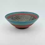 Suribachi artisanal en Grès rouge Xing – Mortier japonais, bord bleu Isara