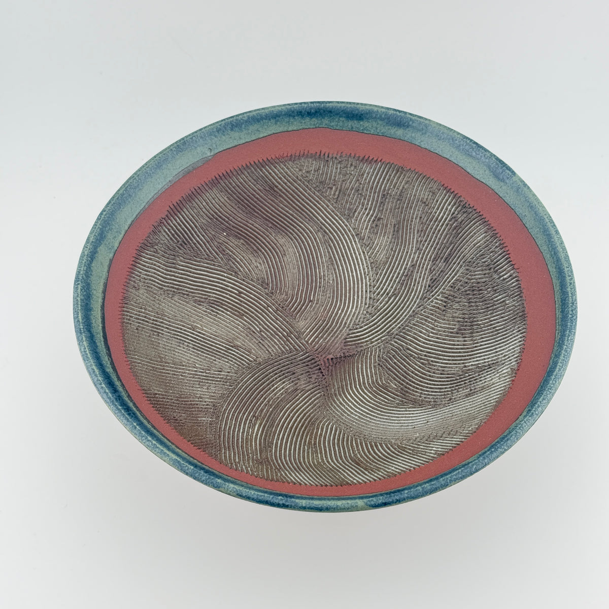 Suribachi artisanal en Grès rouge Xing – Mortier japonais, bord bleu Isara