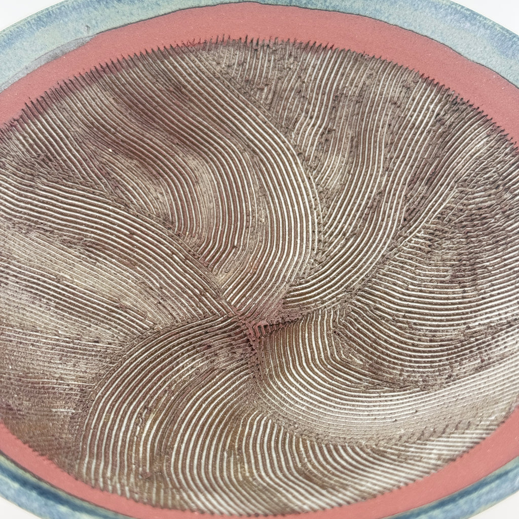 Suribachi artisanal en Grès rouge Xing – Mortier japonais, bord bleu Isara
