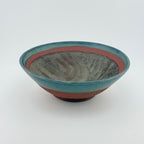 Suribachi artisanal en Grès rouge Xing – Mortier japonais, bord bleu Isara