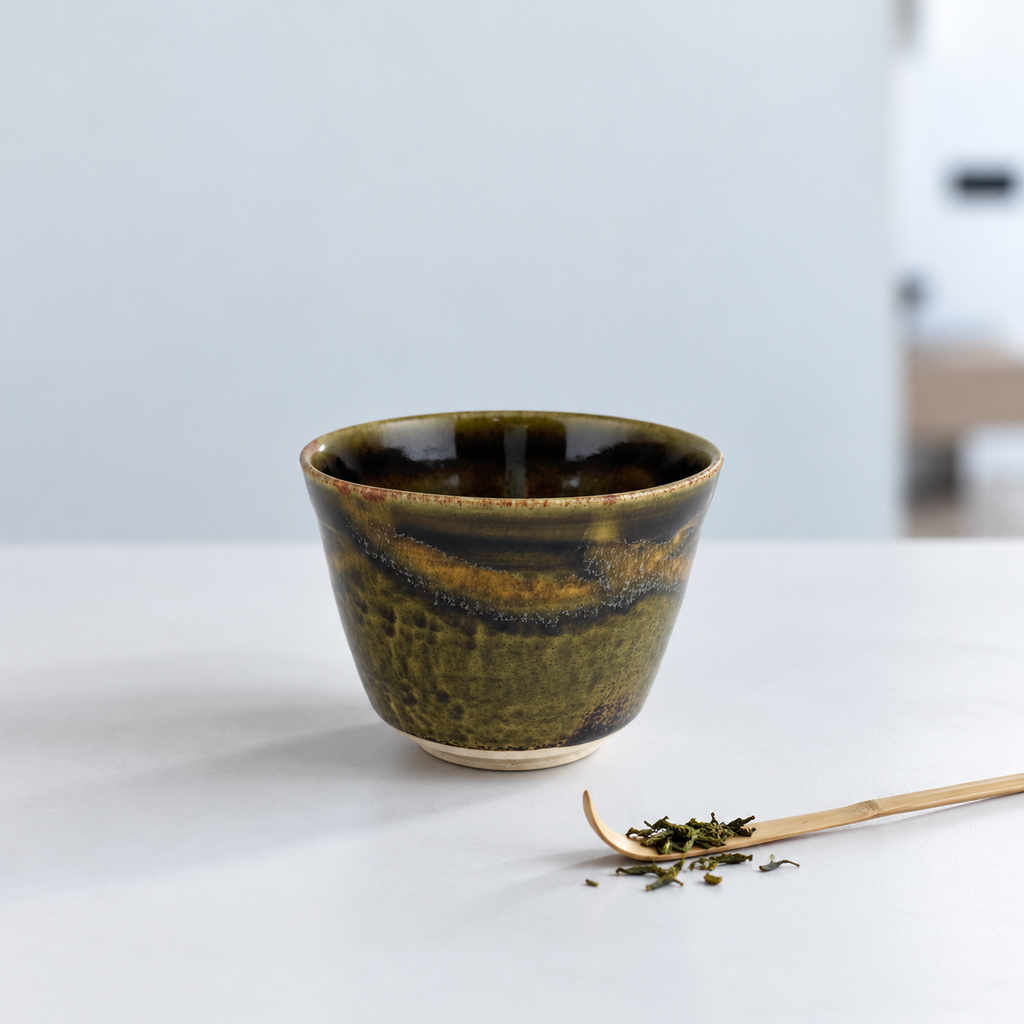 Tasse conique en grès porcelainique – Émail tenmoku, pièce unique