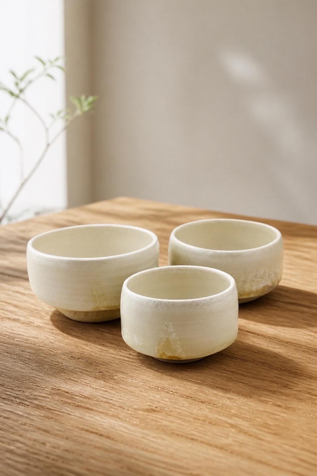Trio de tasses YUKI NO HANA en porcelaine blanche, faites main par Terresme — vue 2 sur 9.
