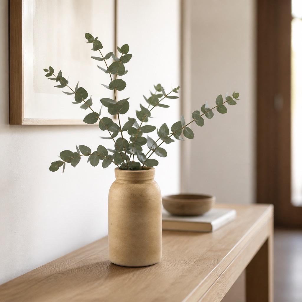 Vase élancé en grès beige naturel, intérieur céladon vert et extérieur satiné, création Terres.me.