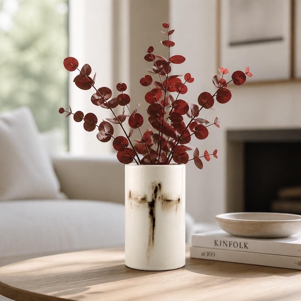 Vase cylindrique en porcelaine blanche, décor libellule noir et brun diffus sous couverte brillante, Terres.me.